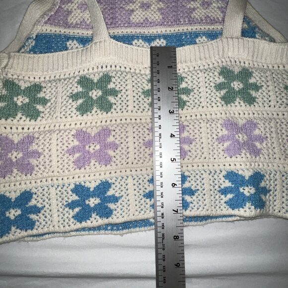 American Eagle Floral High Neck Sweater Tank Top Crocheted Size Small - Picture 5 of 6